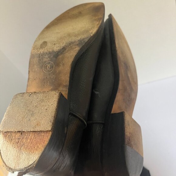 Chanel Black Leather Knee High Boots Size 38 / US 7.5 - Picture 10 of 14